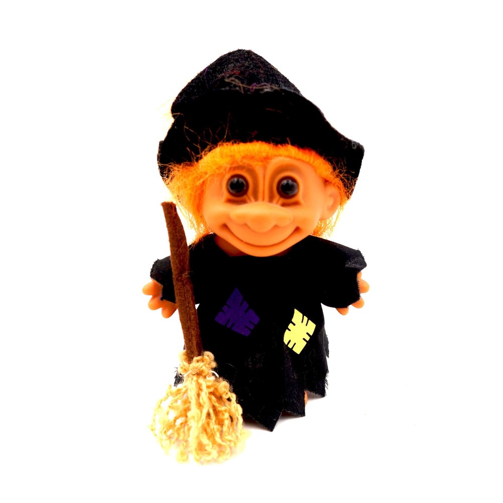 Vintage Russ Troll Doll Wicked Witch Broom Hat 90s Good Luck‎ Halloween 1990s